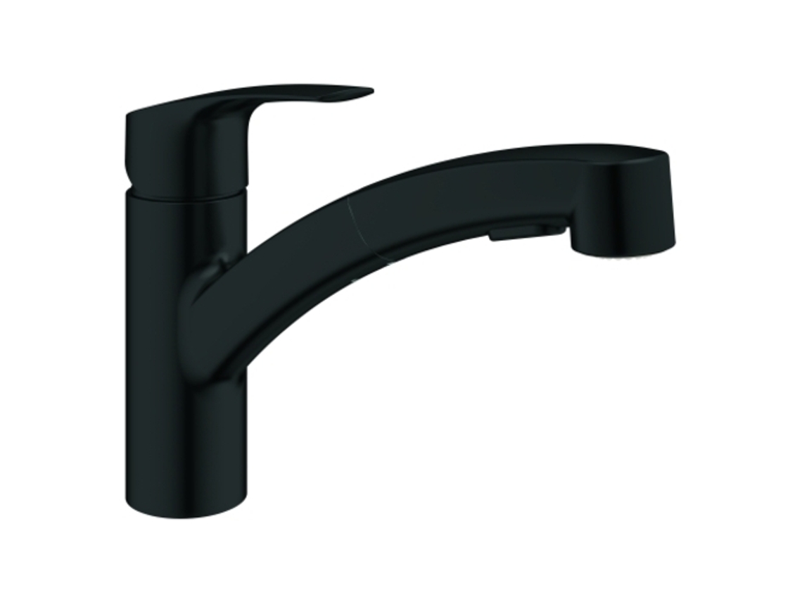 Grifo monomando para lavabo Grohe Eurosmart, 227 mm de altura, giratorio, doble ducha extraíble, 303052431, negro mate