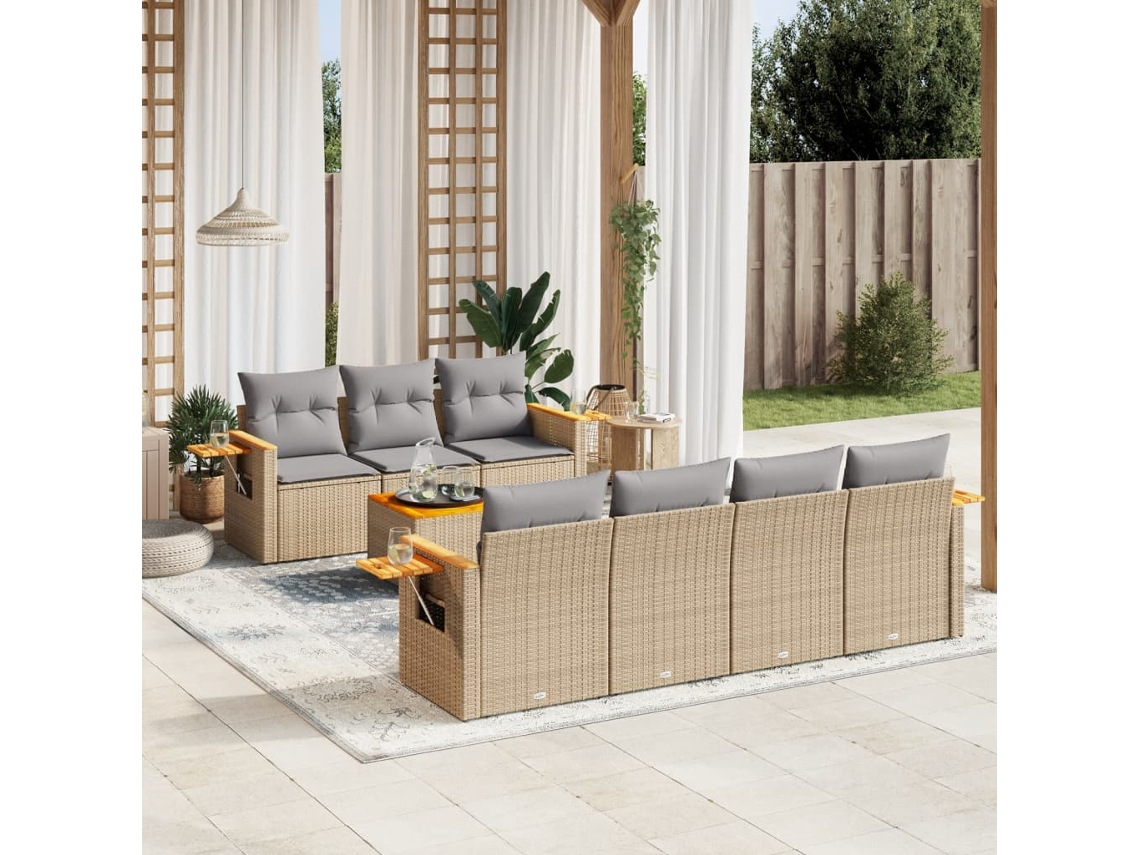 Conjunto de sofá de jardín con cojines, mimbre beige PE Dkd Home Decor