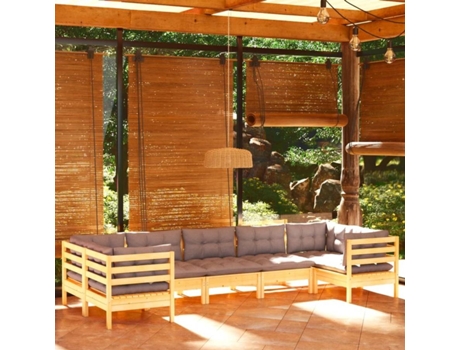 Conjunto 7 de muebles de jardín VIDAXL y cojines madera de pino gris