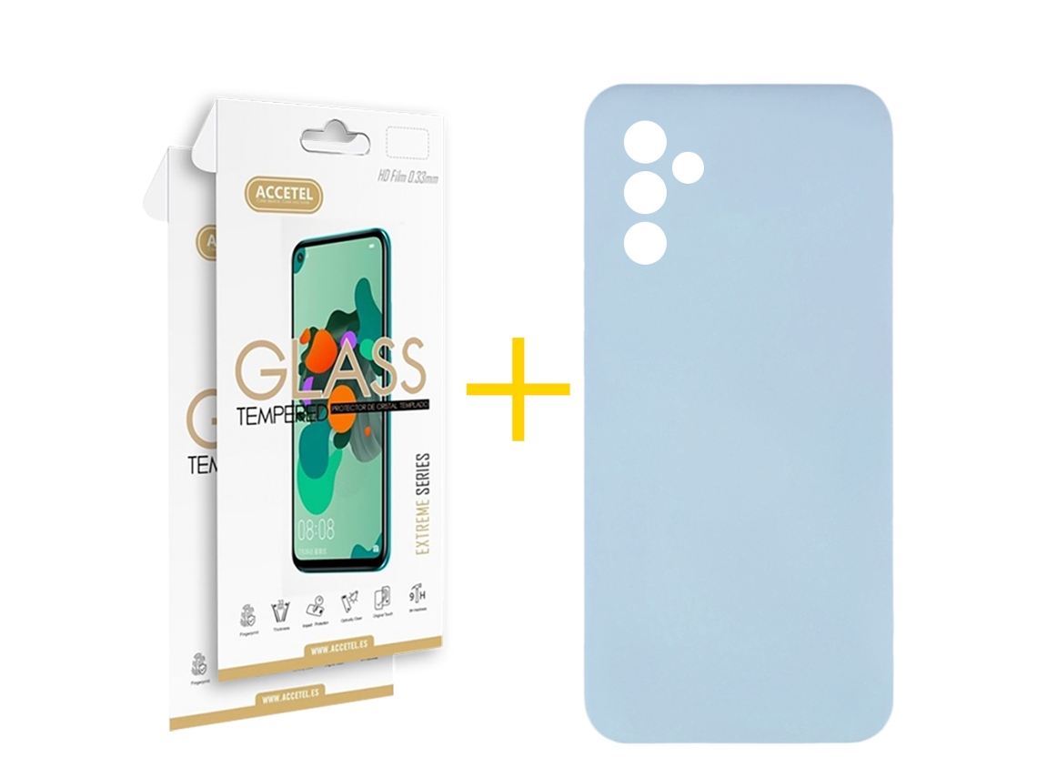 Pack 2 X Película de Vidrio Templado 2.5D + Funda ACCETEL para Samsung Galaxy S25 + 5G (PLUS) Silicona Líquida Azul Claro