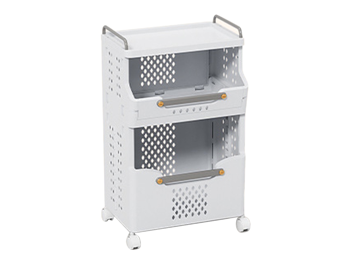 Cesto De Ropa Plegable De Gran Capacidad De 2 Niveles Con Ruedas Para Baño, Plástico Blanco-gris