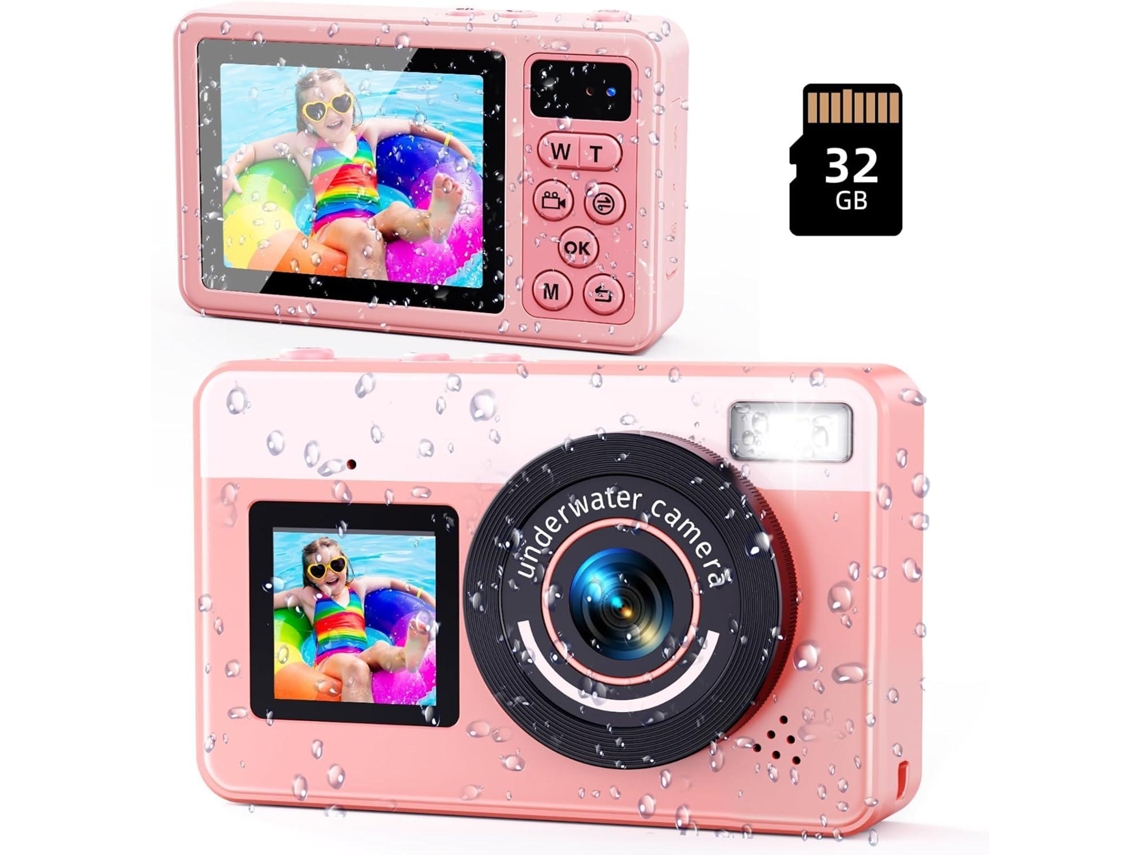 Cámara Sumergible De 48 Mp Con Enfoque Automático, Hasta 3 Metros De Profundidad, 32 Gb De Almacenamiento Interno, Doble Pantalla (rosa)
