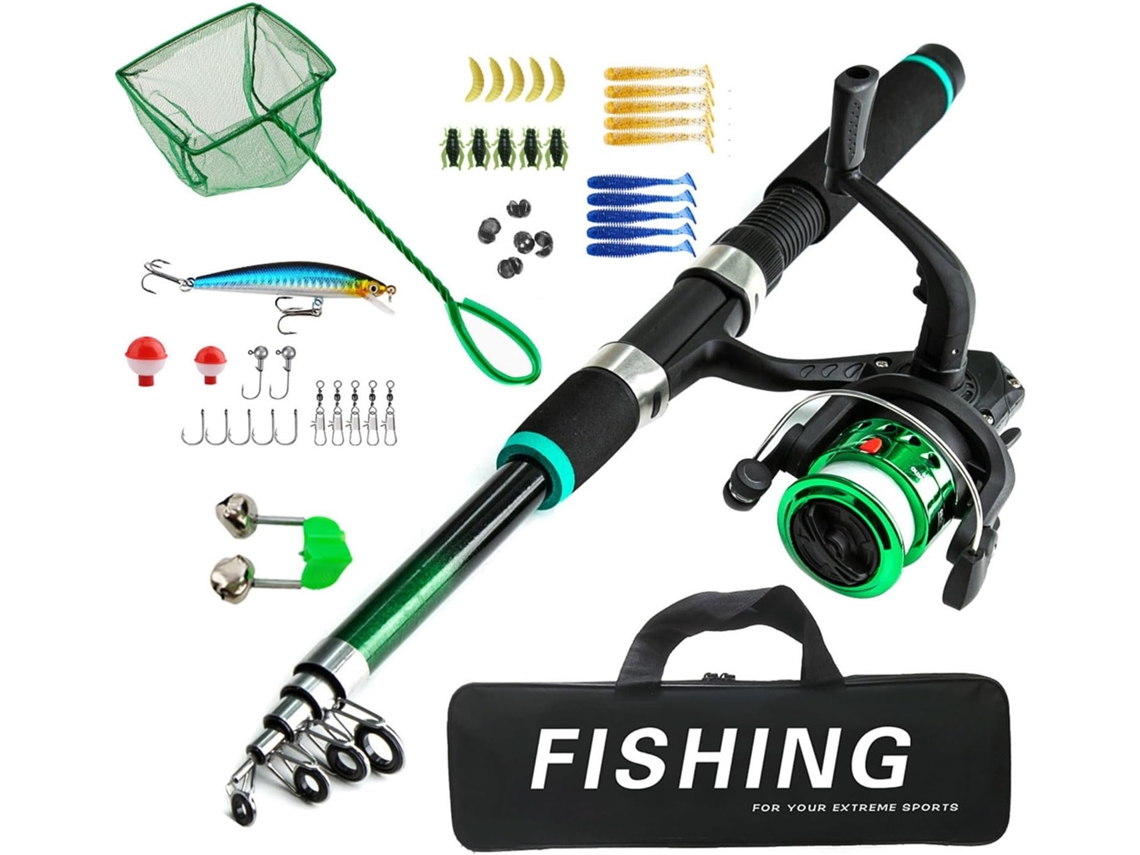 Kit De Pesca Para Principiantes Que Incluye Carrete Telescópico, Caña, Flotador, Cebo, Anzuelo Y Conector.