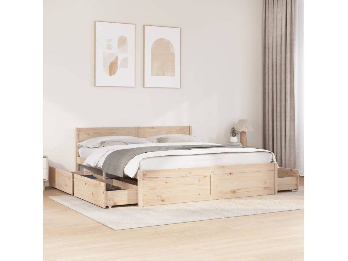 Estructura De Cama Sin Colchón Madera Maciza De Pino 200x200 Cm