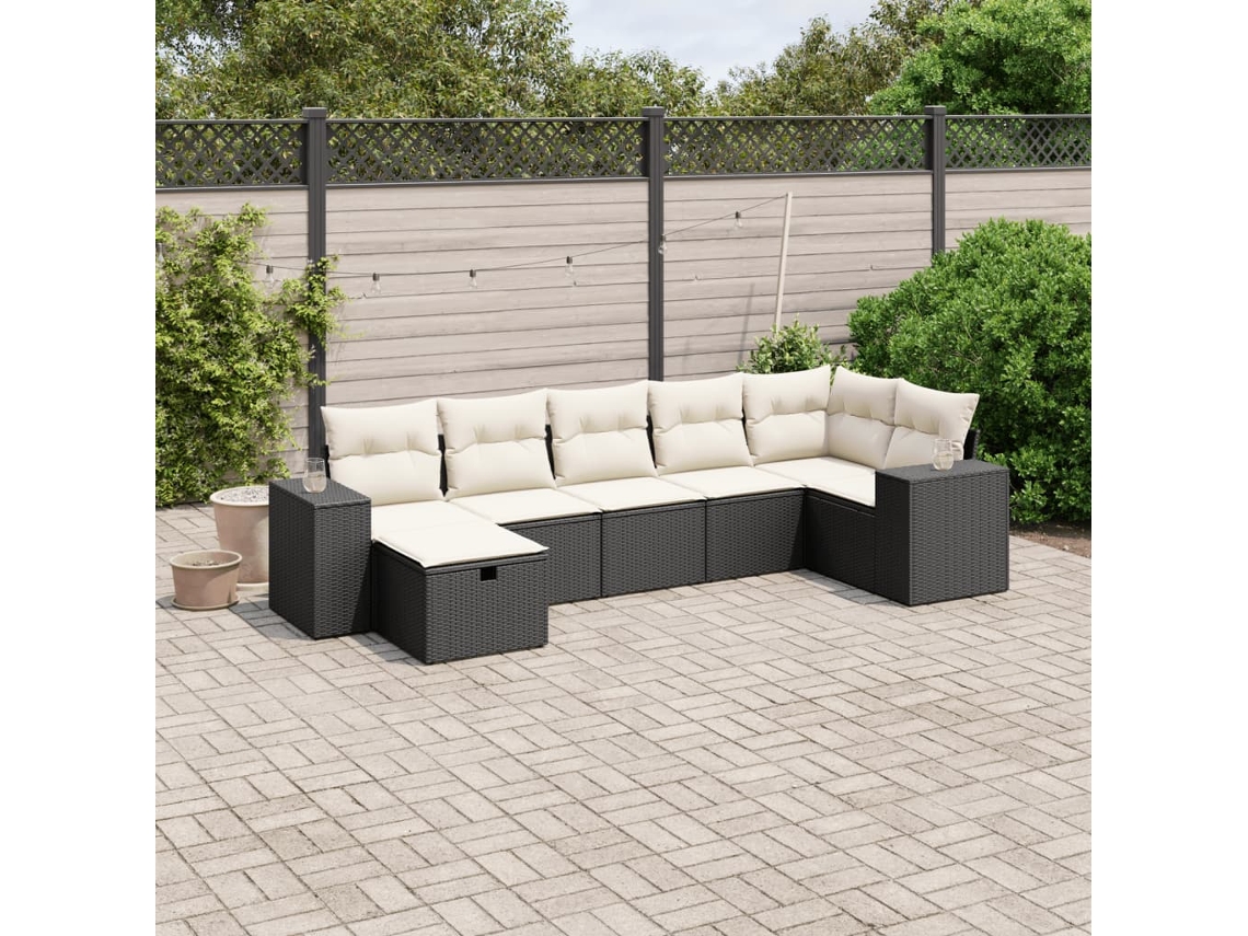 Conjunto de sofá de jardín de 7 piezas con cojines de mimbre negro de DKD Home Decor