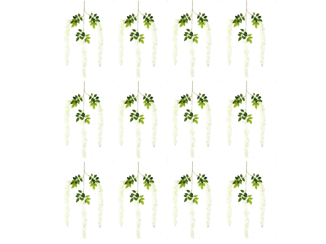 2026-12 Piezas Falsas Flor De Glicinia Blanca Densa En Cuerda Colgante Para Decoración De Boda Jardín Fiesta