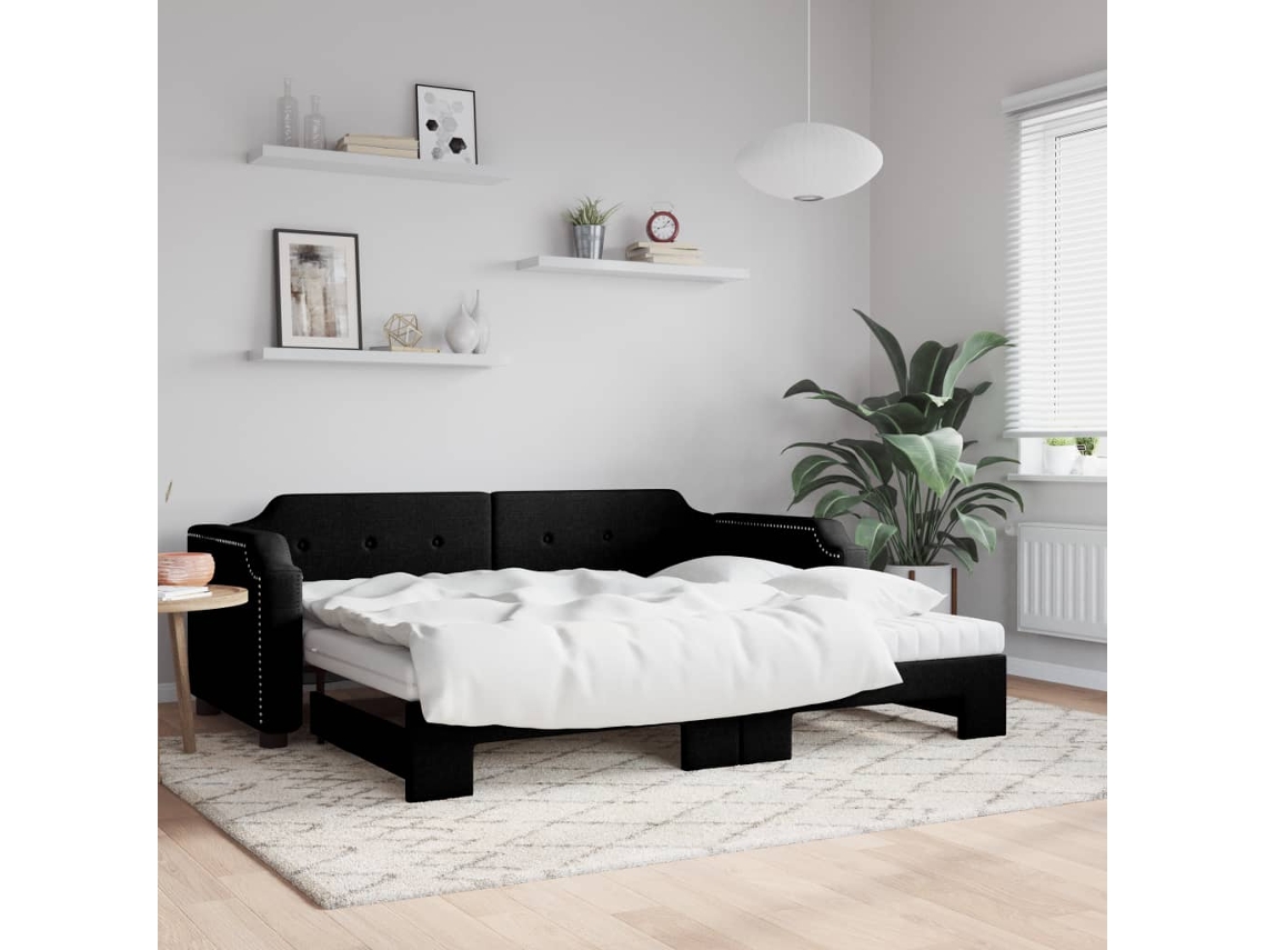 Sofá Cama Nido Con Colchón Tela Negro 80x200 Cm