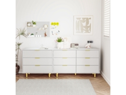 Aparador Modular 72x200x40 Cm - Con 9 Cajones, Diseño Moderno, Mueble De Almacenamiento - Blanco Y Dorado