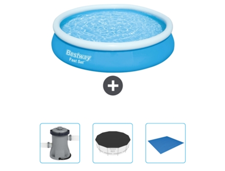 Piscina Hinchable Redonda Fast Set BESTWAY - 366 x 76 cm - Azul - Incluida Bomba - Cubrir - Suelo