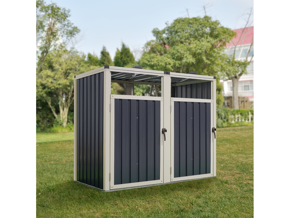Cobertizo para Contenedor de Basura PRO.TEC para 2 Cubos de Basura (Acero - Gris)