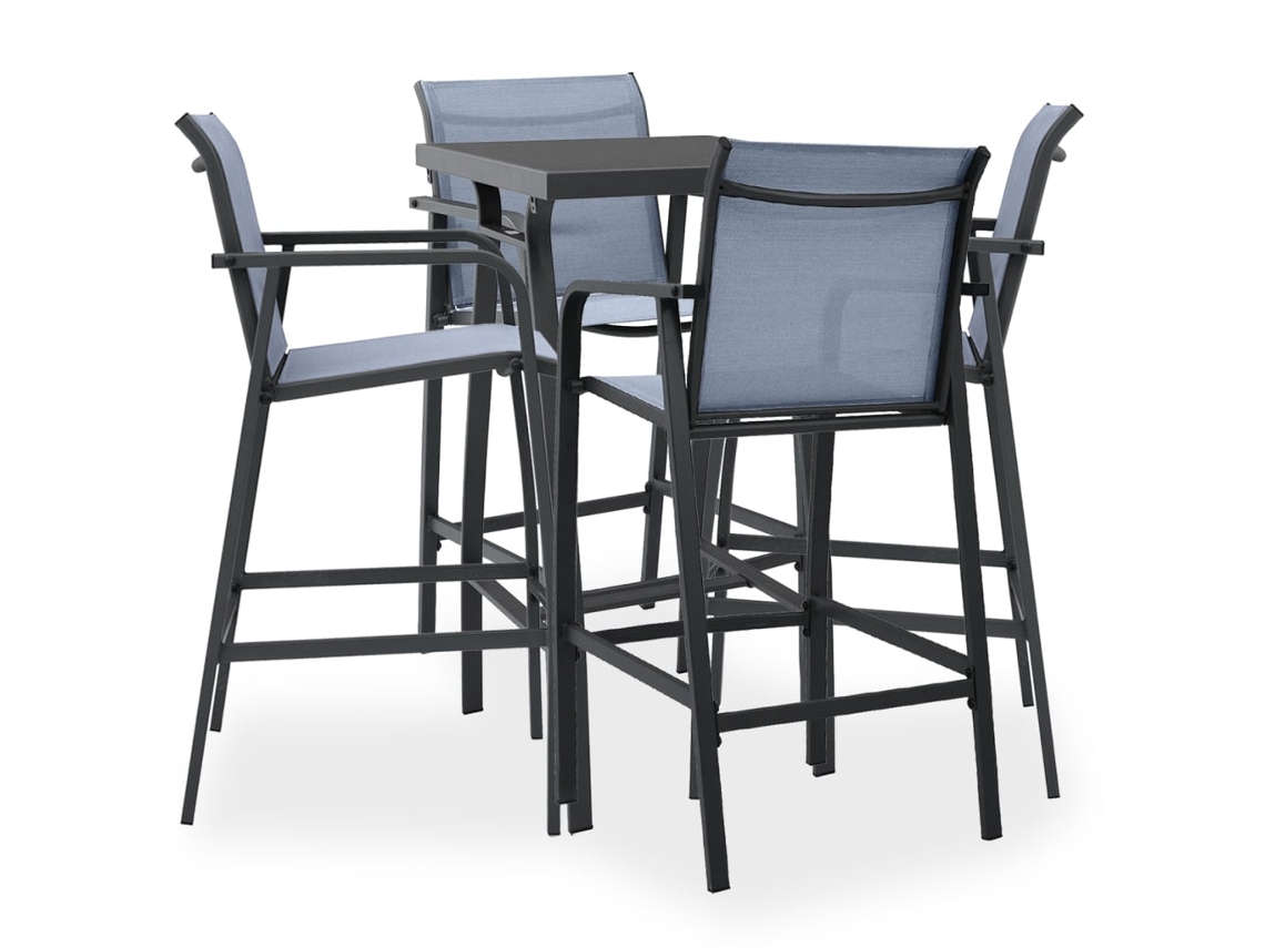 Conjunto 5 Mesa alta y taburetes de bar de jardín VIDAXL negro y gris