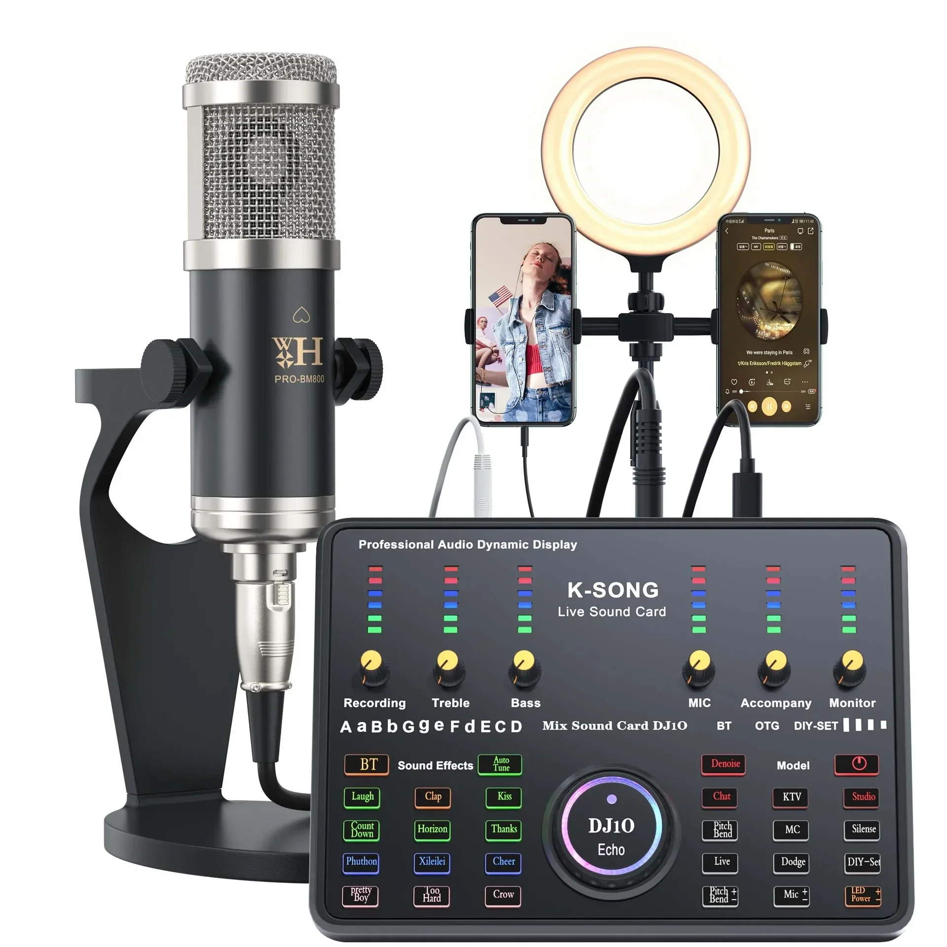 Kit De Tarjeta De Sonido (cuadrado Negro Y Plateado) Micrófono De Condensador De Estudio