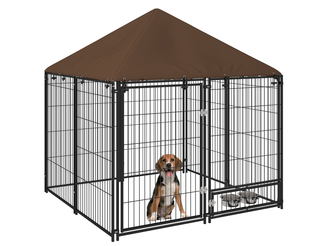 Caseta Para Perros Con Toldo Y Comederos - Negra