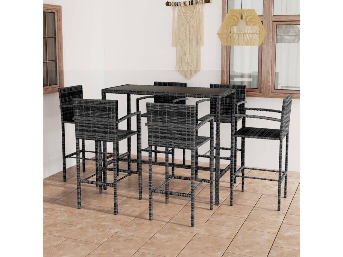 Conjunto Bar 7 Piezas Para Jardim Vime Pe Cinzento Dkd Home Decor