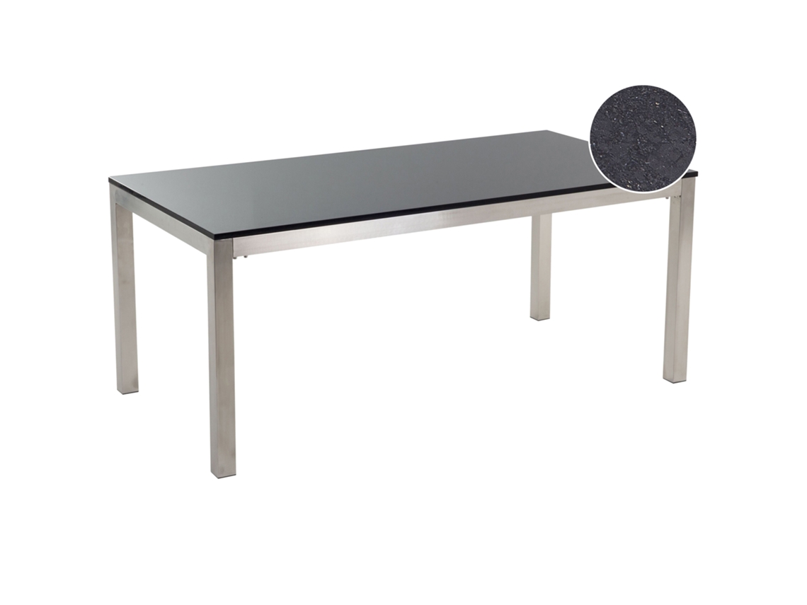 Mesa de comedor para 6 personas BELIANI Grosseto de Granito, Acero inoxidable Negro 90x180x76