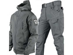 Conjunto De Chaqueta Y Pantalón De Camuflaje Para Hombre Con Tejido Shark Skin Impermeable Y Cortavientos, Estilo Táctico Militar De Invierno Reforzado.