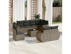Conjunto de sofá de jardín de 9 piezas con cojines, mimbre gris, DKD Home Decor