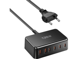 Cargador Rápido Usb-c Cargador Para Teléfonos, 120 W, 6 Puertos De Carga Rápida Paraes, Relojes Inteligentes Y