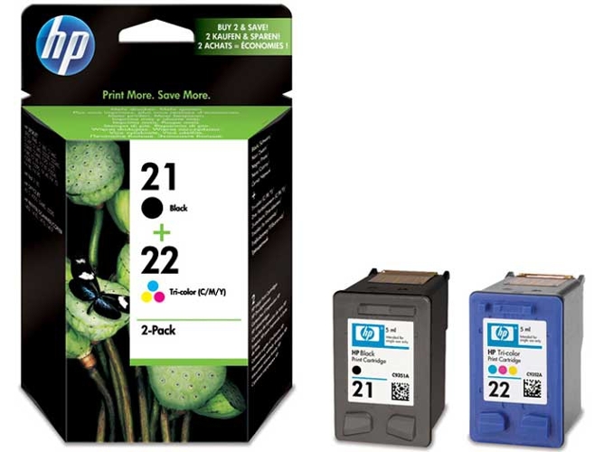 Pack 2 cartuchos tinta SD367AE: HP 21 negro + HP 22 tricolor