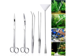 Kit De Herramientas 5 En 1 De Acero Inoxidable Para Acuarios Y Paisajismo Acuático Con Pinzas Y Tijeras.