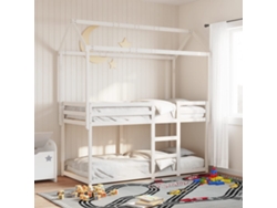 Cama Litera Con Techo Madera Maciza De Pino Blanco 90x190 Cm