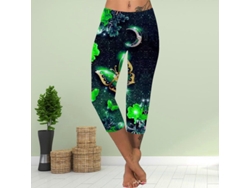 Leggings Cortos De Talla Grande Para Mujer Con Estampado De Luna Y Mariposa, Corte Ajustado, Estilo Veraniego.