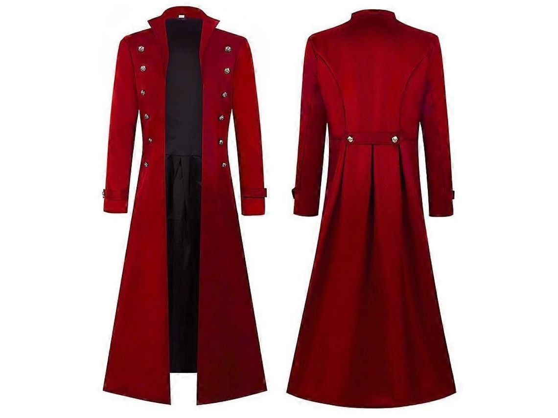 Abrigo Largo Gótico Para Hombre Disfraz Vampiro Steampunk Traje Cosplay Chaqueta Con Cinturón Rojo Xl