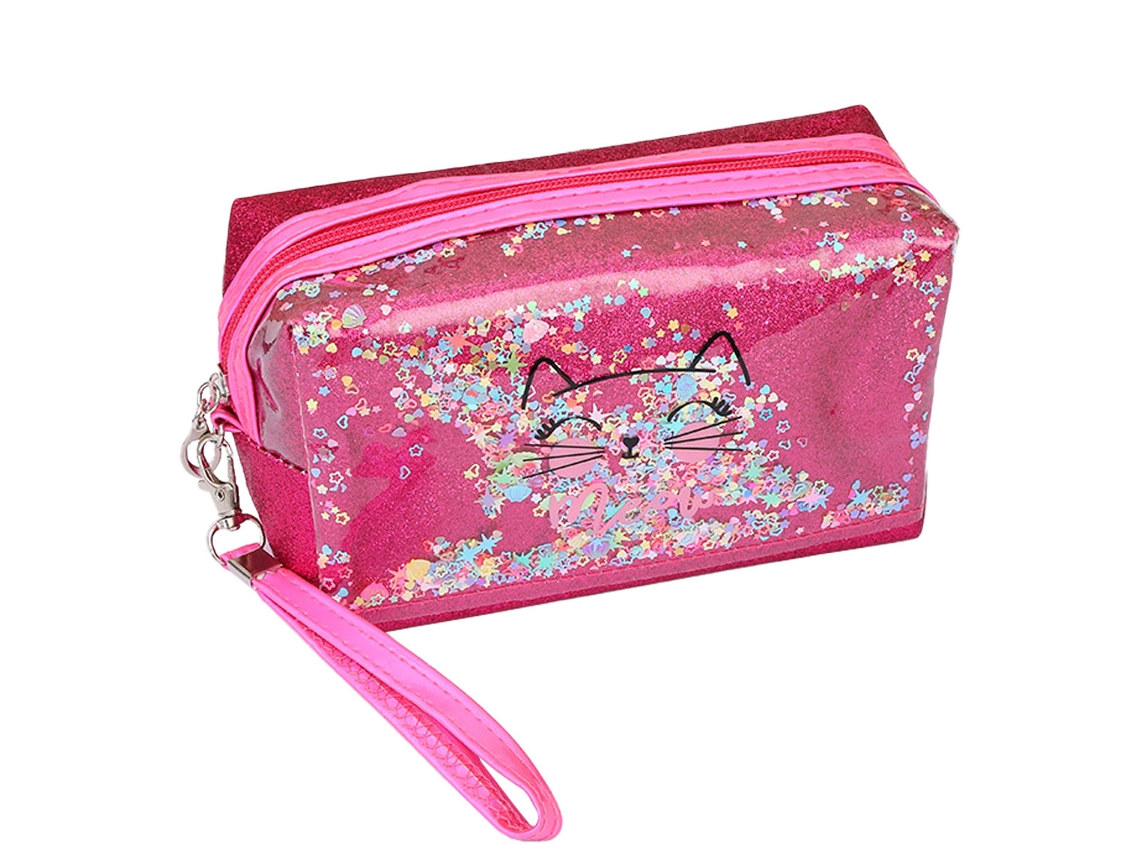 Bolsa de viaje para mujer con monograma de maquillaje y artículos cosméticos impresos en rojo (20 x 12,5 x 6 cm)