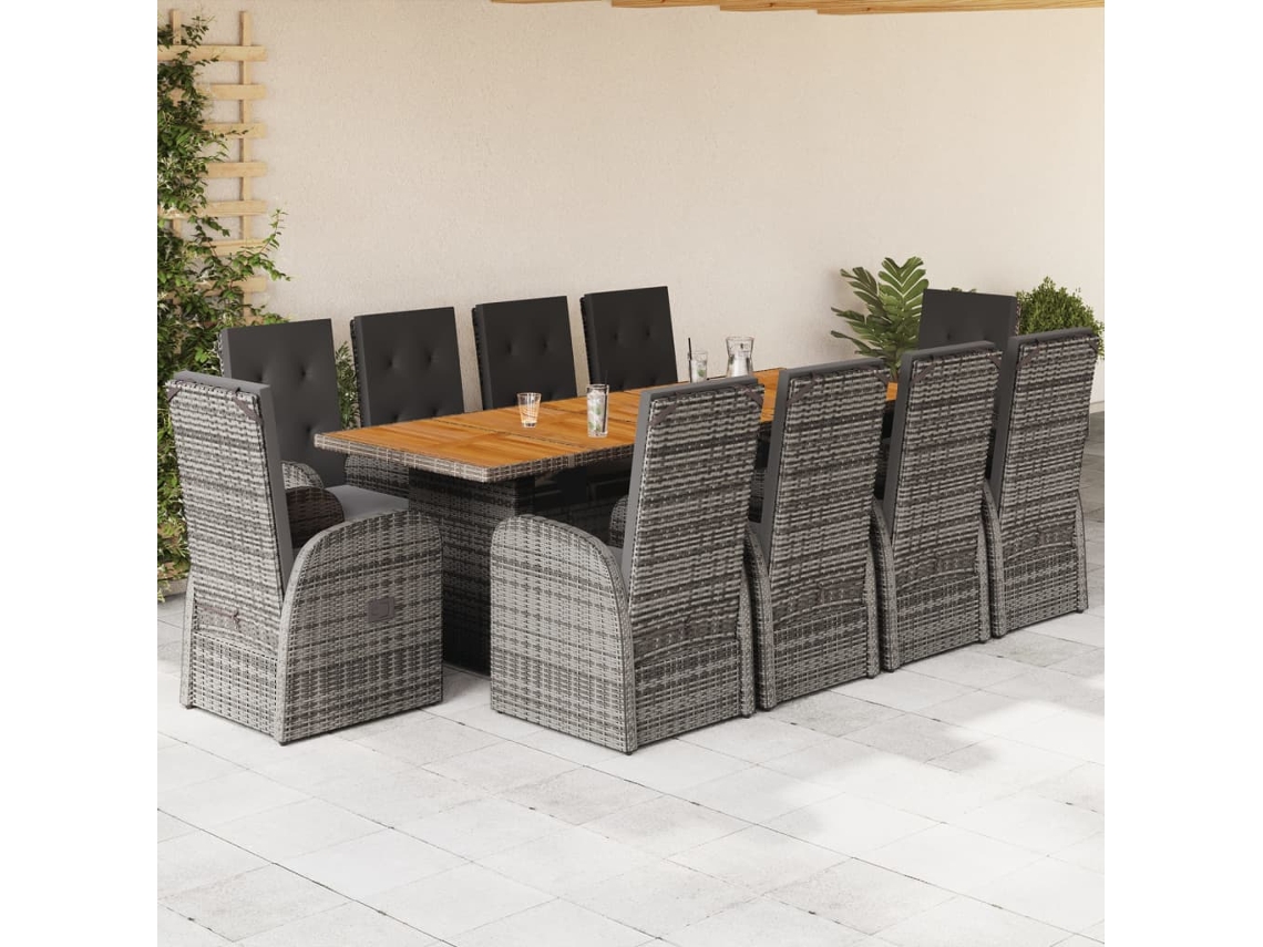 Juego de comedor de jardín de 11 piezas con cojines de mimbre gris de DKD Home Decor