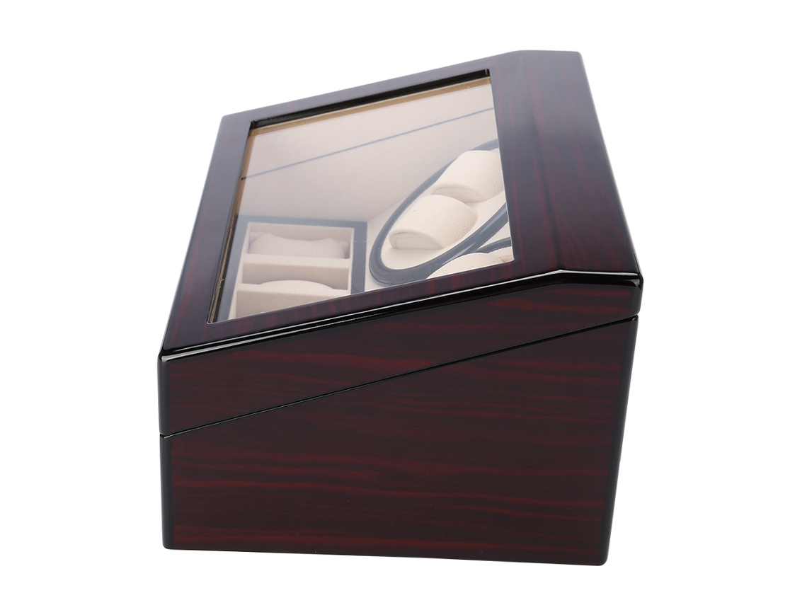 Caja giratoria mecánica para 4 relojes automáticos, estuche rojo y blanco.