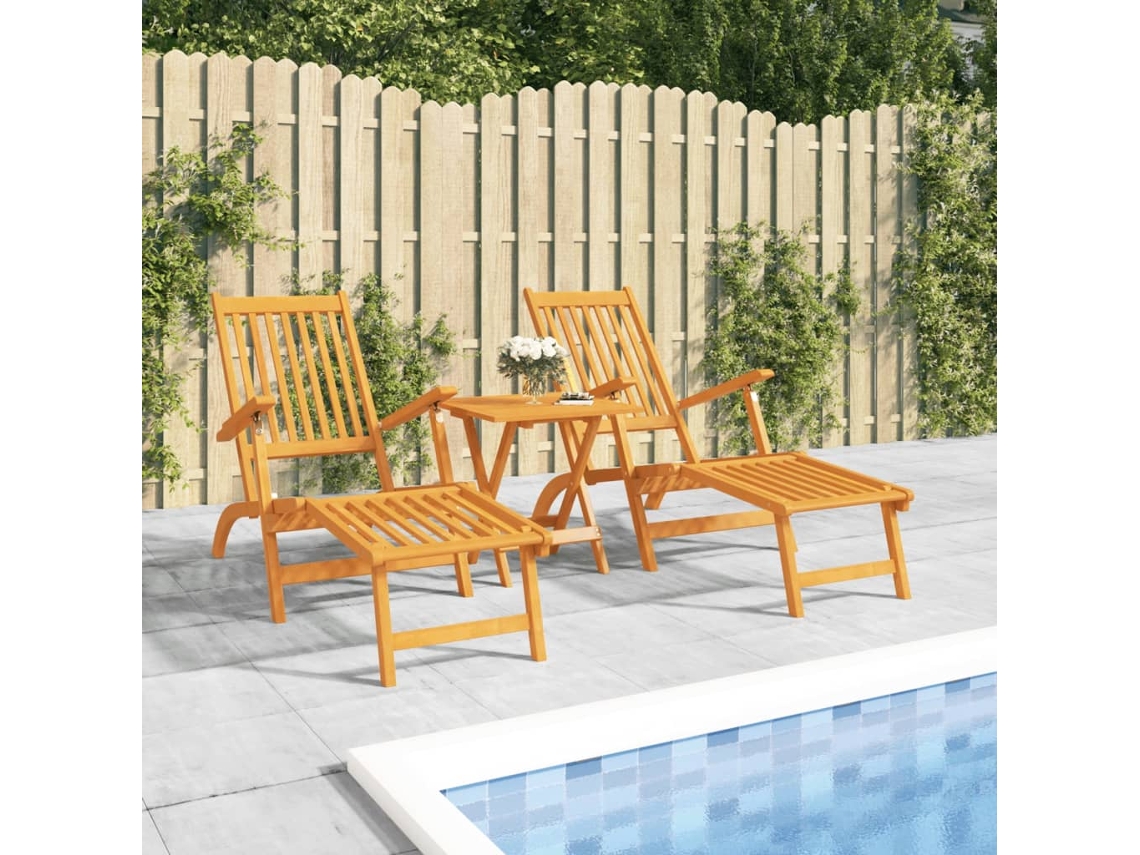 Tumbonas de exterior con reposapiés/mesa en acacia maciza, DKD HOME DECOR