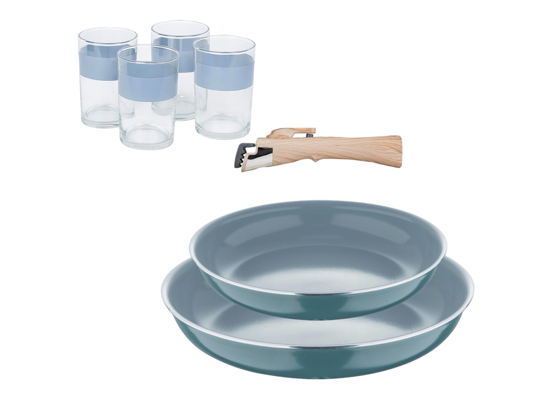 Sartenes con accesorios Ø22Ø26cm Aluminio prensado Click&Cook Bergner (3 piezas) con 4 Vasos