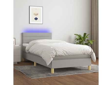 MAISON EXCLUSIVE Cama con somier con colchón y LED 90x200 cm Tela gris claro