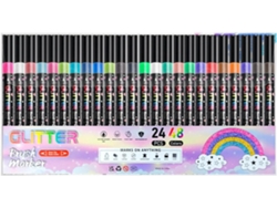 Canetas Marcadoras Com Glitter Para Adultos| 24 Brilhantes De Ponta Dupla Desenho- Metálicas, Estudantes,