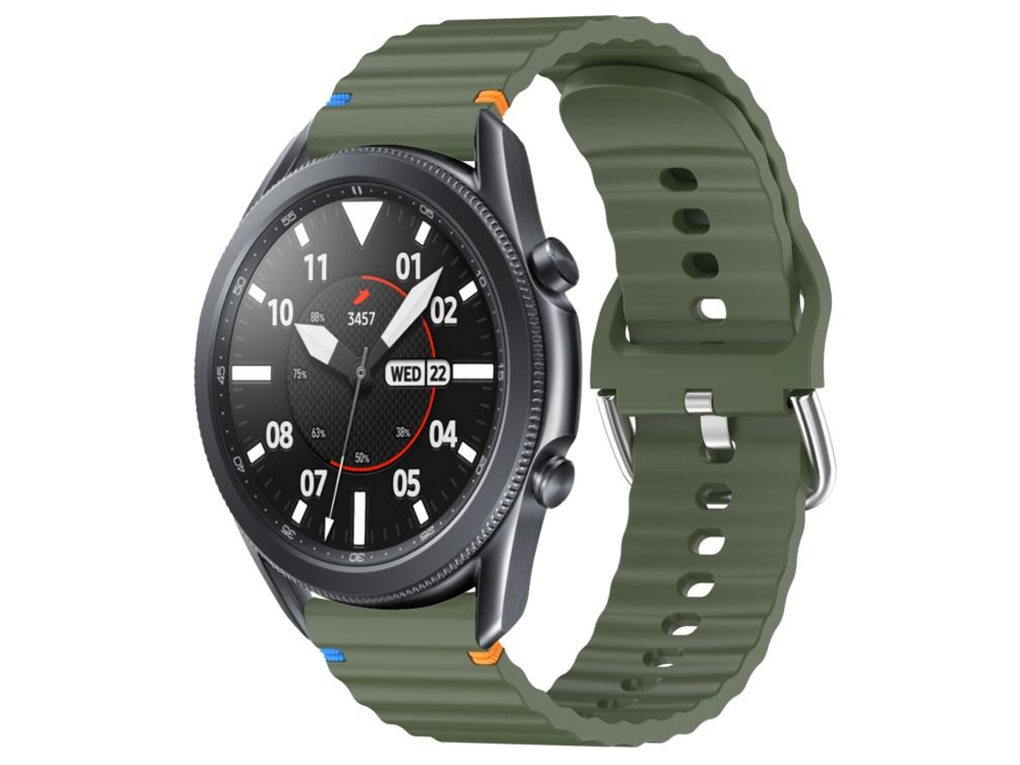 Bracelete Para Samsung Galaxy Watch 3 (45mm) - Silicone Com Grãos Ondeado Costurado (22mm) - Verde Exército