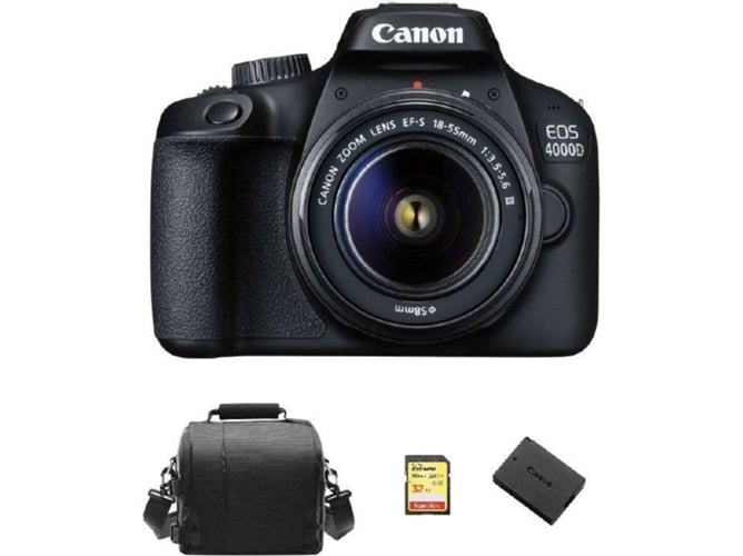 Kit Cámara Réflex CANON EOS 4000D EF-S 18-55MM F3.5-5.6 III + SD 32GB + Funda + LP-E10