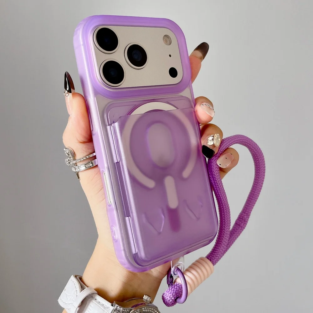 (iphone 11 Morado) Funda Magnética Para Teléfono Con Tarjeta Y Cordón De Cobertura Total