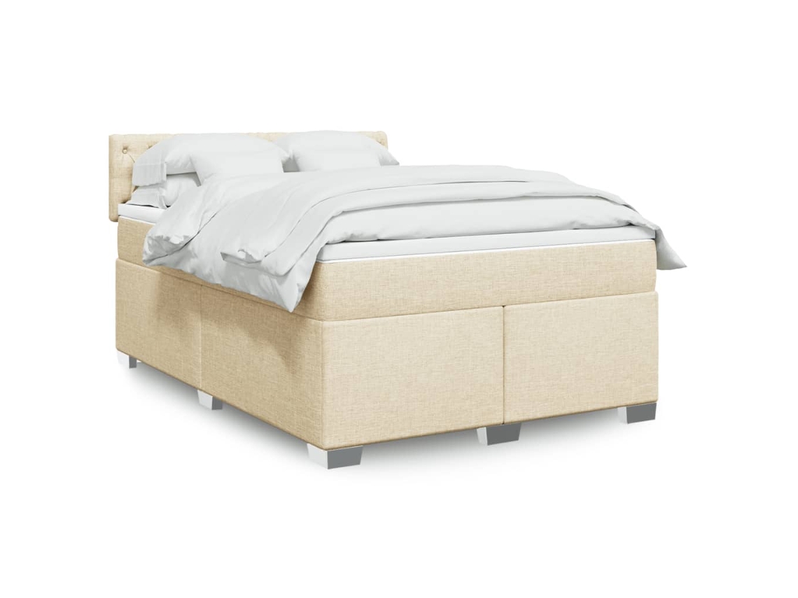 Cama Box Spring Con Colchón Tela Color Crema 160x200 Cm