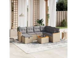Conjunto de sofá de jardín de 8 piezas con cojines en mimbre beige mixto y decoración del hogar DKD