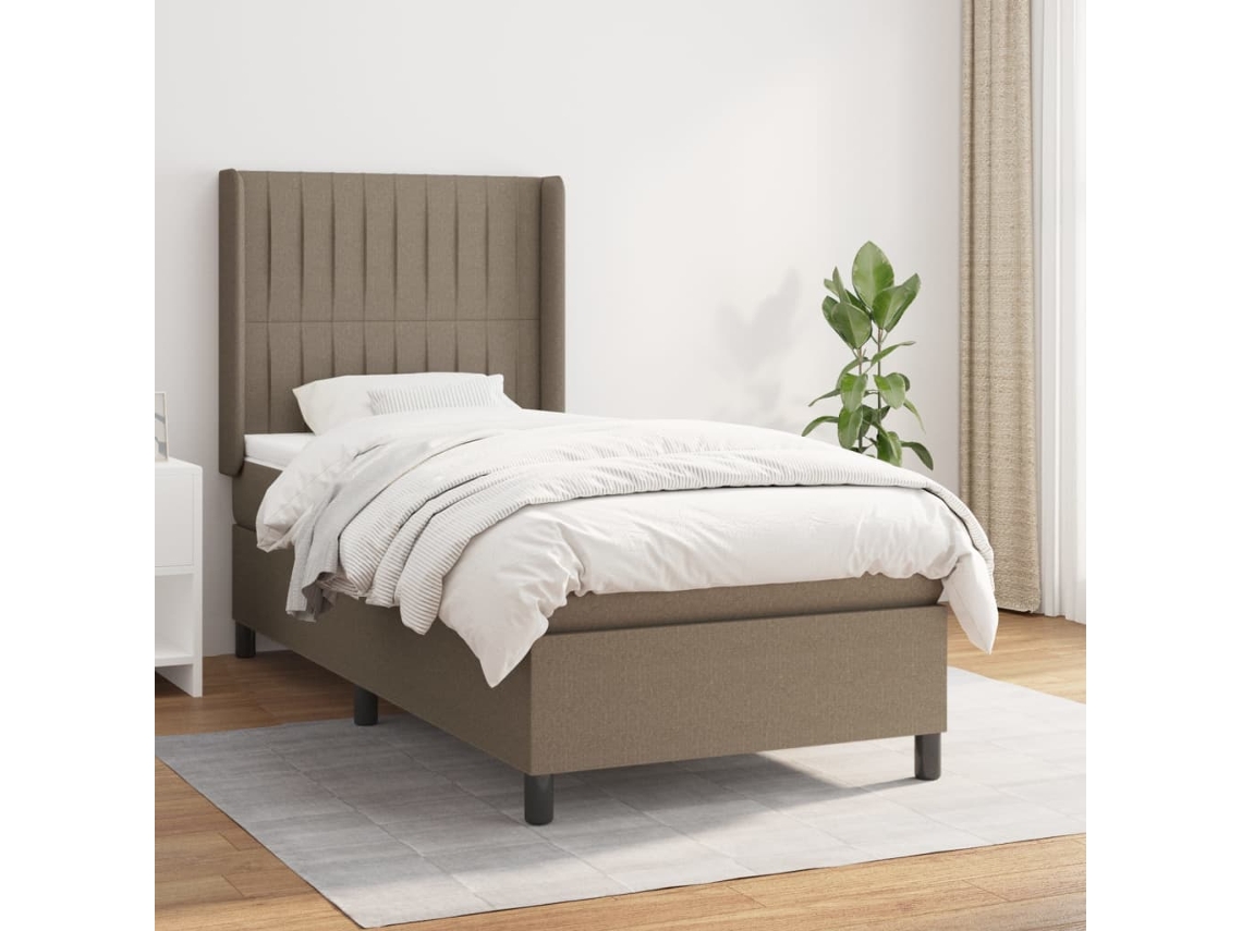 Cama Box Spring Con Colchón Tela Gris Taupe 90x200 Cm