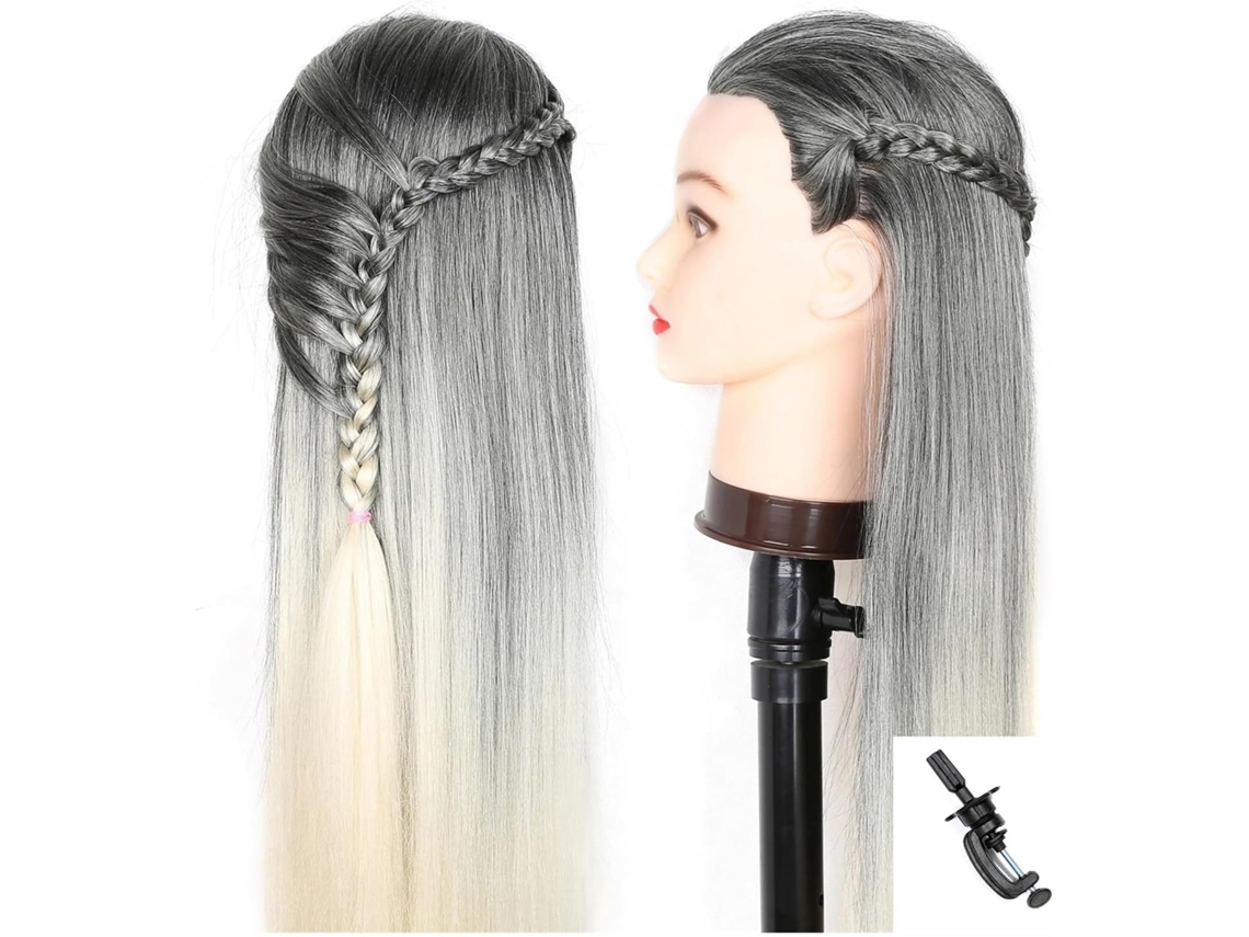 Cabeza De Maniquí Con Cabello Sintético Largo, Cabeza Para Peinar Y Entrenamiento De Trenzado (mixto)