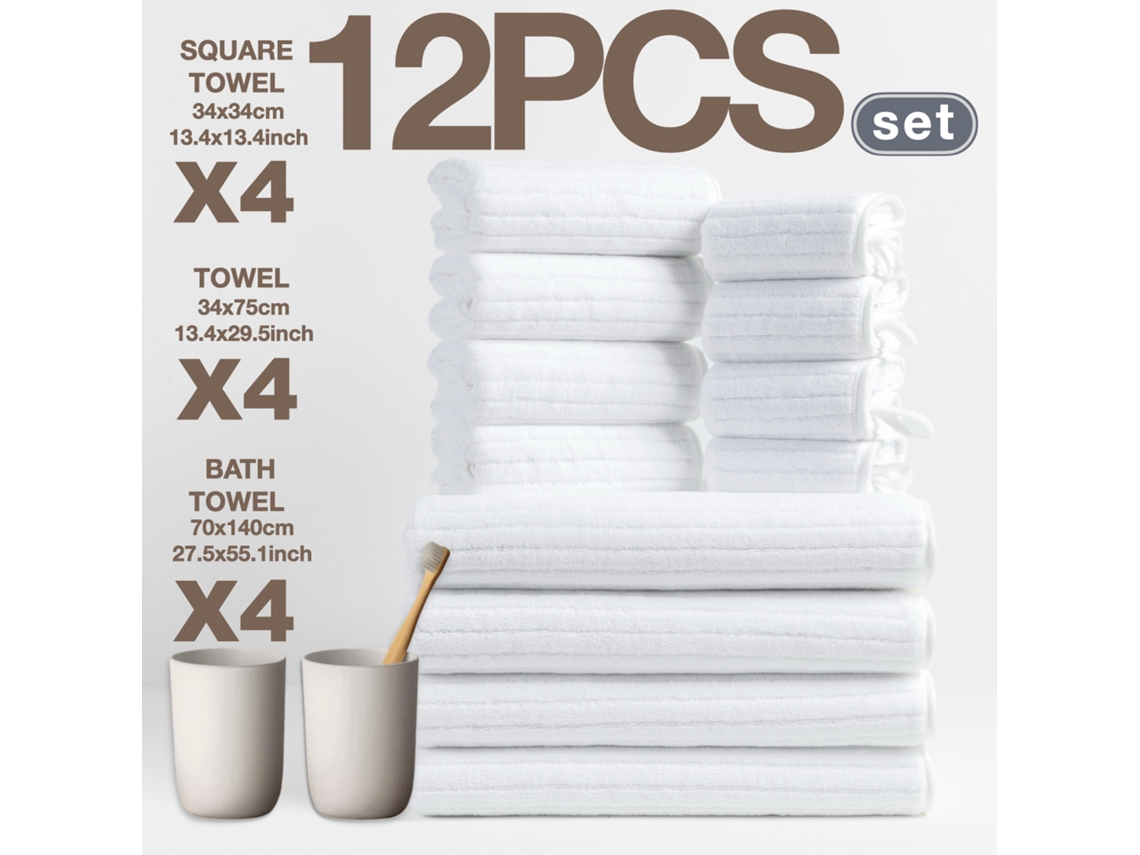 Toalla de baño SIURN de vellón coral a rayas, suave y absorbente, 12 unidades, blanca