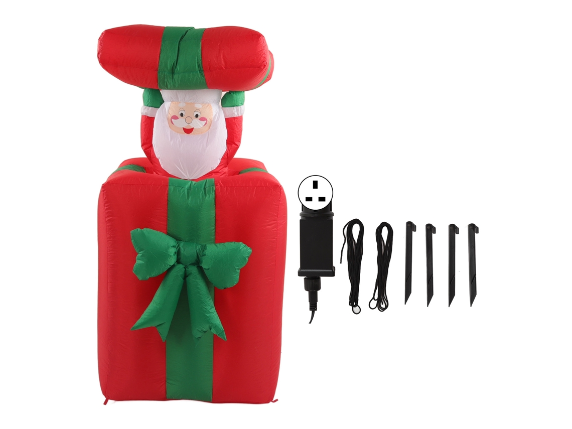 Adorno navideño inflable de Santa Luz y caja de regalo