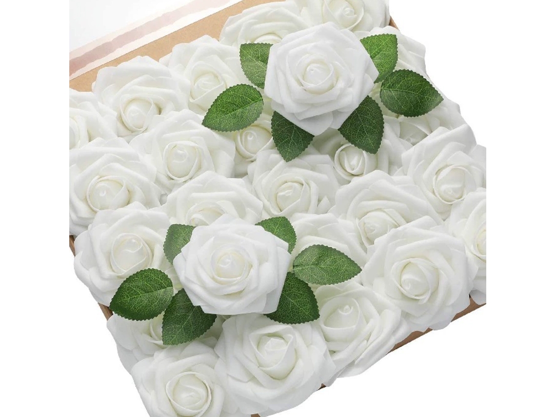 HYMNORA 50 Piezas Flores Artificiales Rosa, Rosas Falsas Lilas Realistas para Decoración, Flores de Espuma por Mayor con Tallos para Ramos de Boda DIY Arreglo