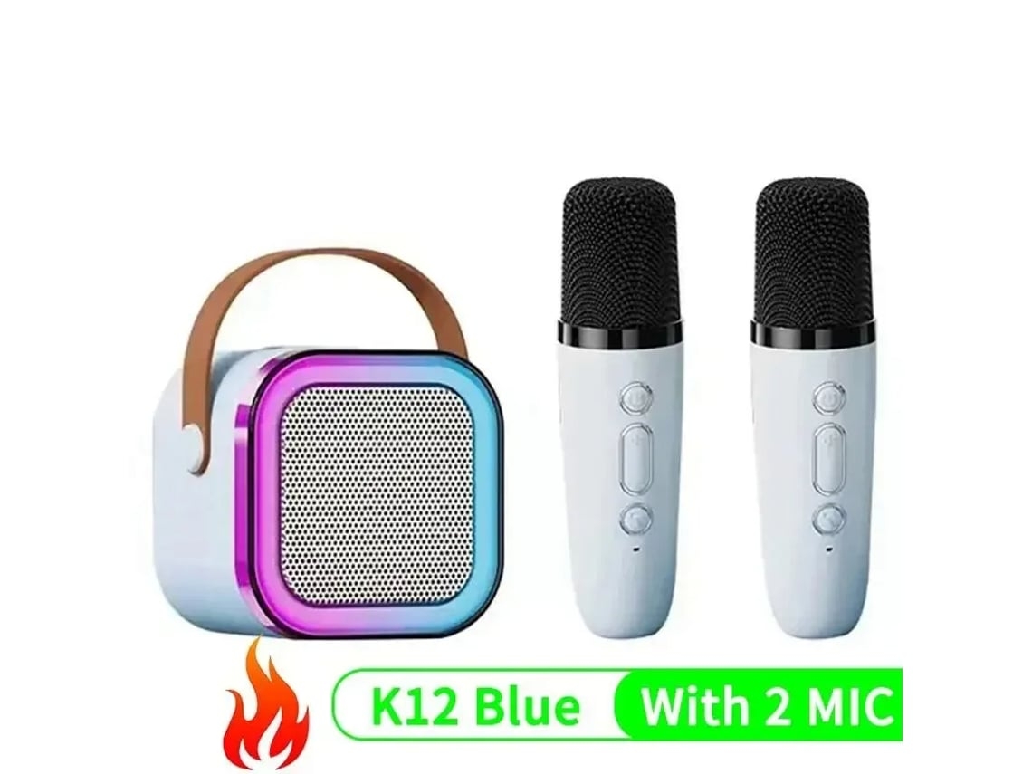 Máquina De Karaoke Infantil Bluetooth K12 Portátil Com Microfones Sem Fios Azul