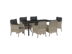Conjunto de muebles de exterior contemporáneos Vidaxl (7 piezas), mimbre gris claro, PE