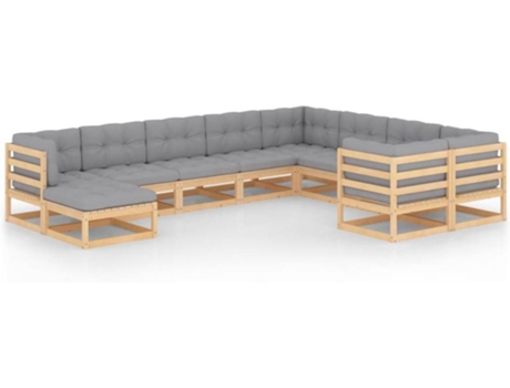 Conjunto 10 de muebles de jardín VIDAXL y cojines madera maciza pino