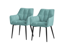 Juego de 2 Sillas de comedor de rizo, petróleo, con asiento grueso tapizado y patas de metal ML-DESIGN