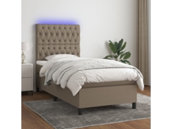 Cama Box Spring Colchón Y Luces Led Tela Gris Taupe 100x200 Cm