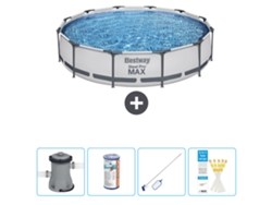 Piscina BESTWAY Round Steel Pro MAX - 366 x 76 cm - Gris - Bomba incluida Filtrar - kit de limpieza - Tiras de prueba